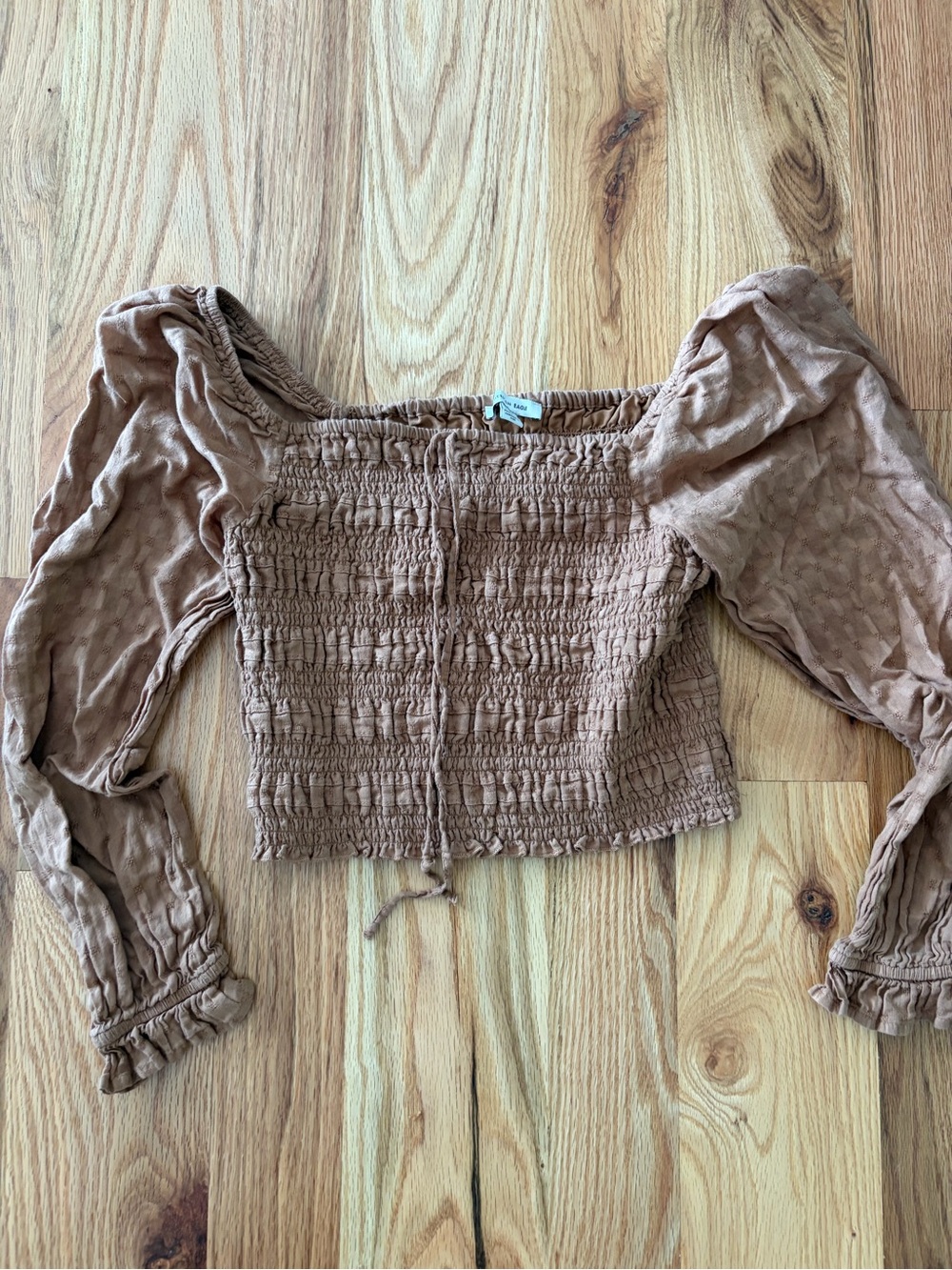 American Eagle Outfitters Brown Smocked Off-Shoulder Crop Top M Medium